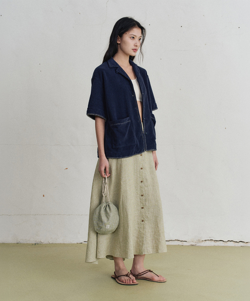 beze button check skirt (green)