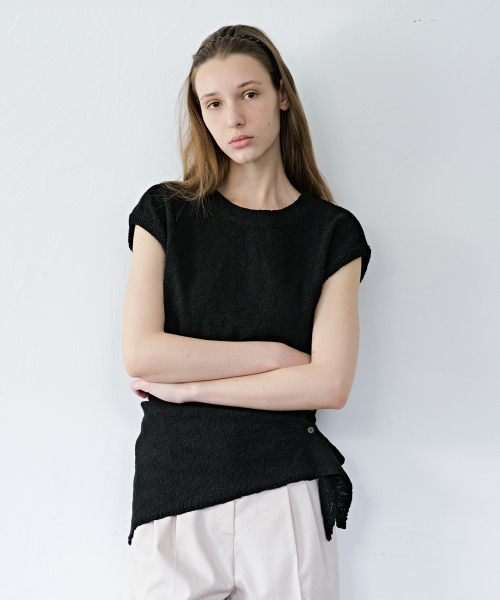 Aube Scarf Short-Sleeve Knit Top_2color