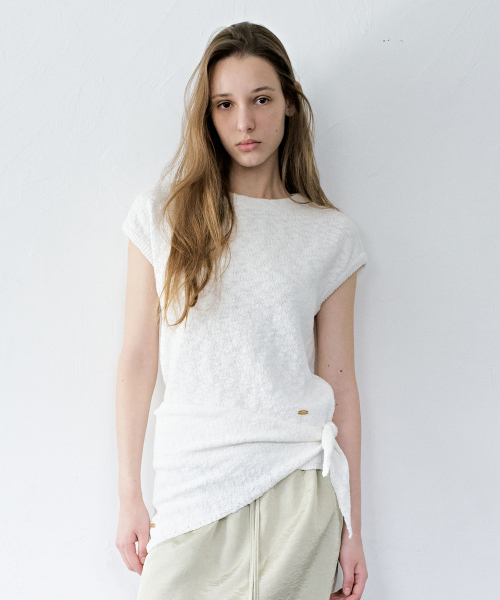 Aube Scarf Short-Sleeve Knit Top_2color