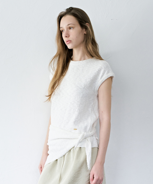 Aube Scarf Short-Sleeve Knit Top_2color
