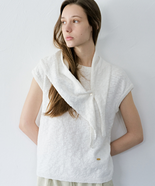 Aube Scarf Short-Sleeve Knit Top_2color