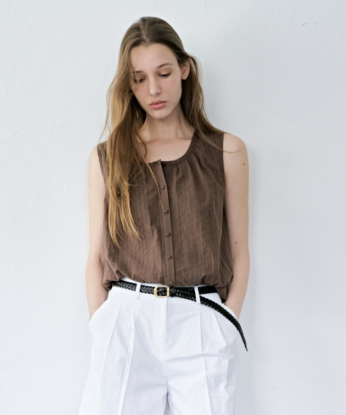 Plin Button Sleeveless Blouse_2color