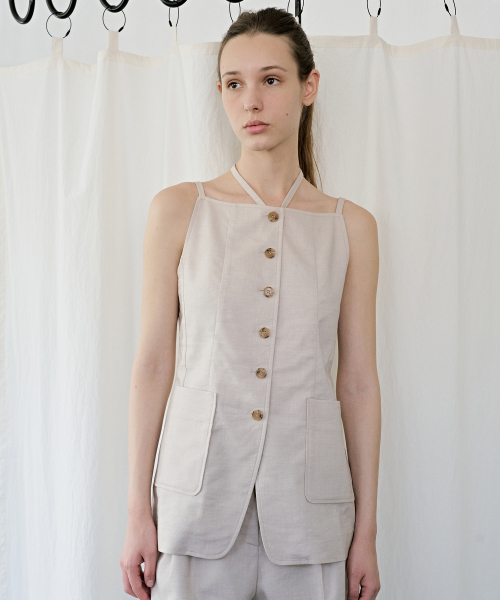 Sable Linen Vest Beige