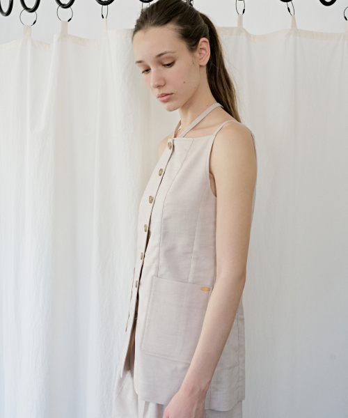 Sable Linen Vest Beige