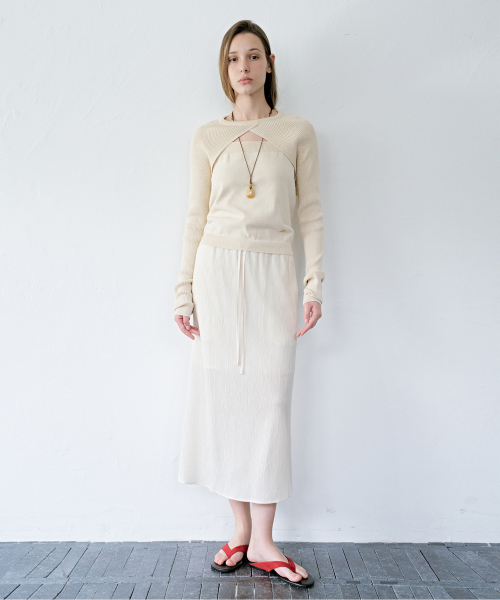Rive String Midi Skirt Pleats Cream