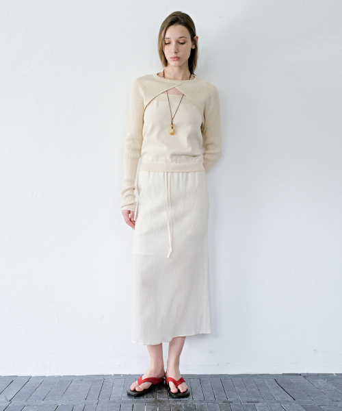 Rive String Midi Skirt Pleats Cream
