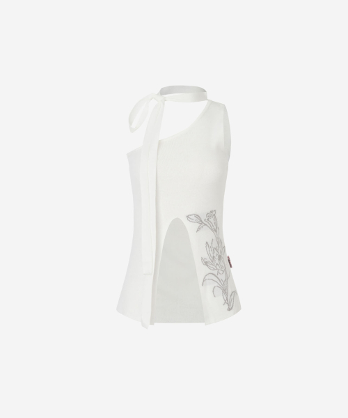 Ruby flower one shoulder sleeveless knit White