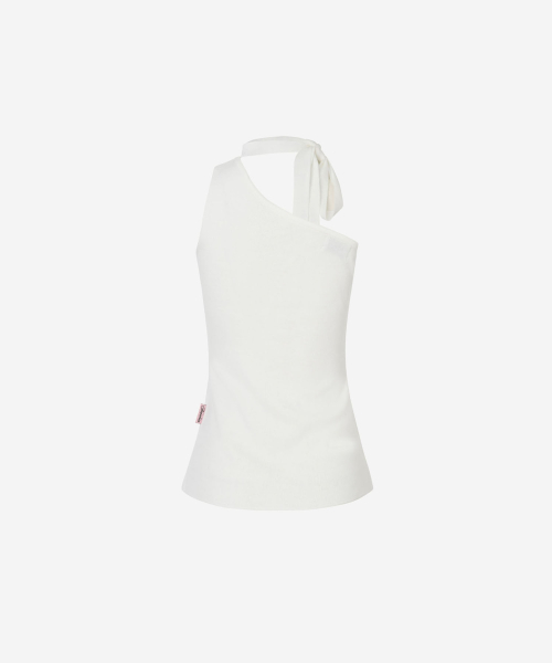 Ruby flower one shoulder sleeveless knit White
