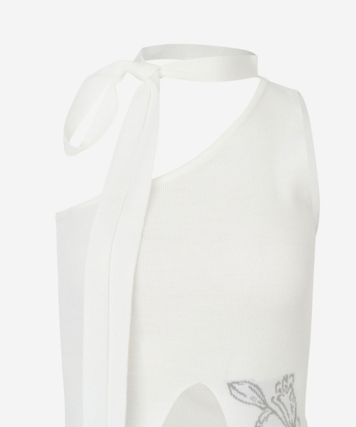 Ruby flower one shoulder sleeveless knit White