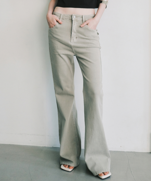 VINTAGE WASH BOOTCUT DENIM PANTS_KHAKI