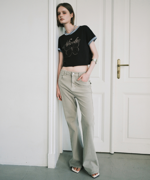 VINTAGE WASH BOOTCUT DENIM PANTS_KHAKI