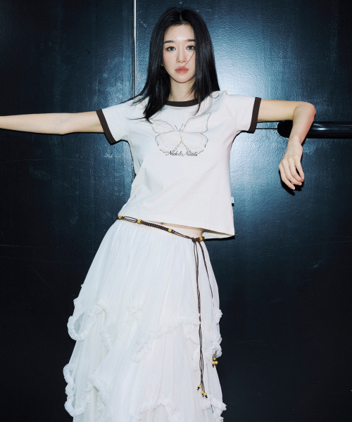 LAYERED FRILL TULLE LONG SKIRT_IVORY