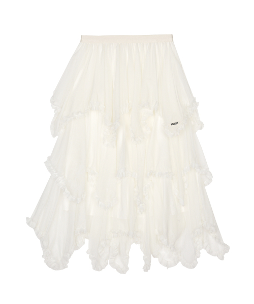 LAYERED FRILL TULLE LONG SKIRT_IVORY