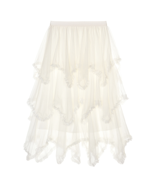 LAYERED FRILL TULLE LONG SKIRT_IVORY