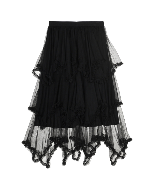 LAYERED FRILL TULLE LONG SKIRT_BLACK