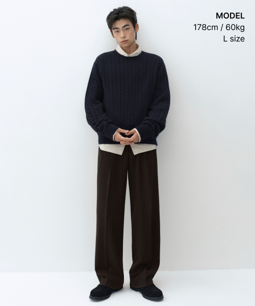 [빅토리아 울] 케이블 크루 넥 니트