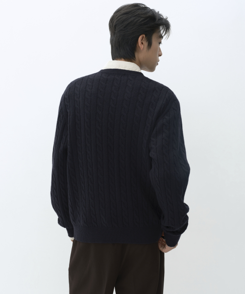 [빅토리아 울] 케이블 크루 넥 니트