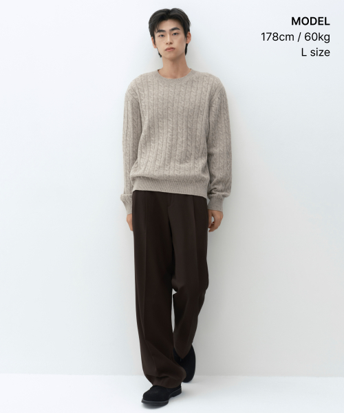 [빅토리아 울] 케이블 크루 넥 니트