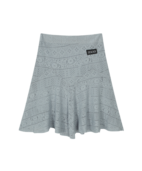 WAVY LACE MIDI SKIRT / LIGHT BLUE