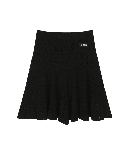 WAVY LACE MIDI SKIRT / BLACK