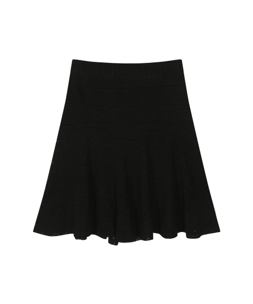 WAVY LACE MIDI SKIRT / BLACK
