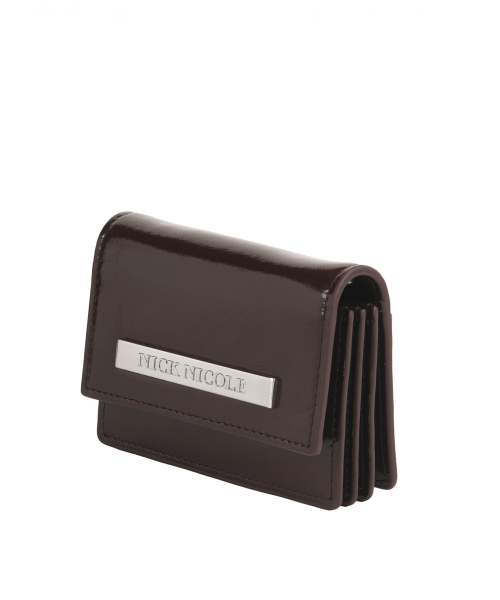 GLOSSY METAL ACCORDION WALLET_BROWN