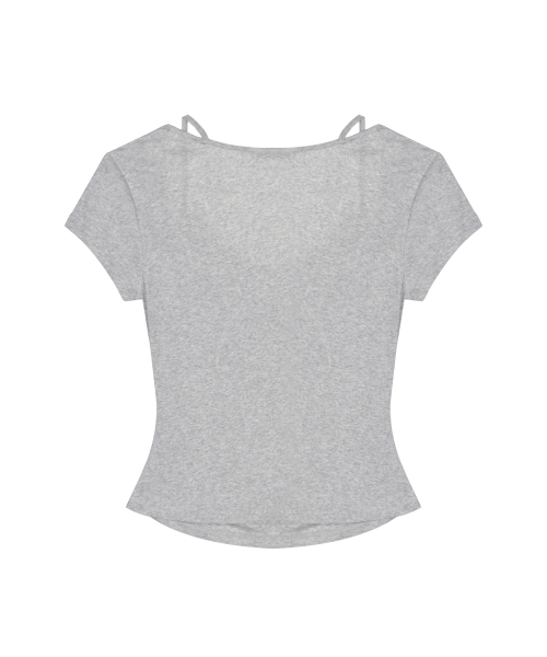 LACE LAYERED COWL TOP_GRAY