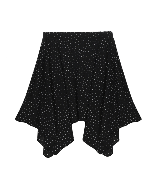 ELASTIC WAIST SATIN DOT SKIRT_BLACK