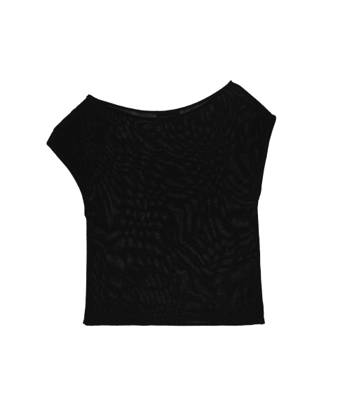 TEXTURED BOAT NECK KNIT TOP_BLACK