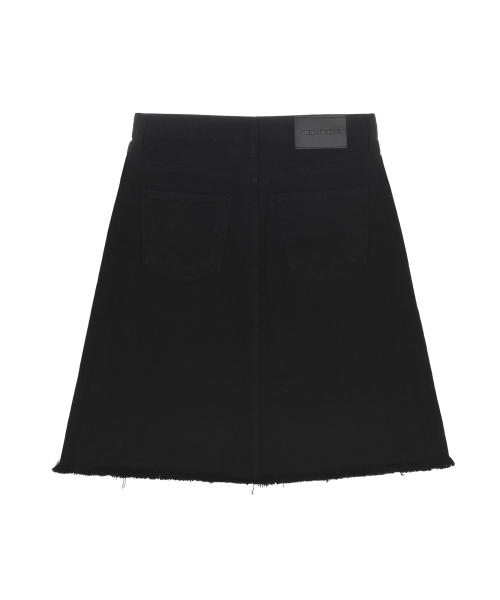 RAW CUT MIDI DENIM SKIRT_BLACK