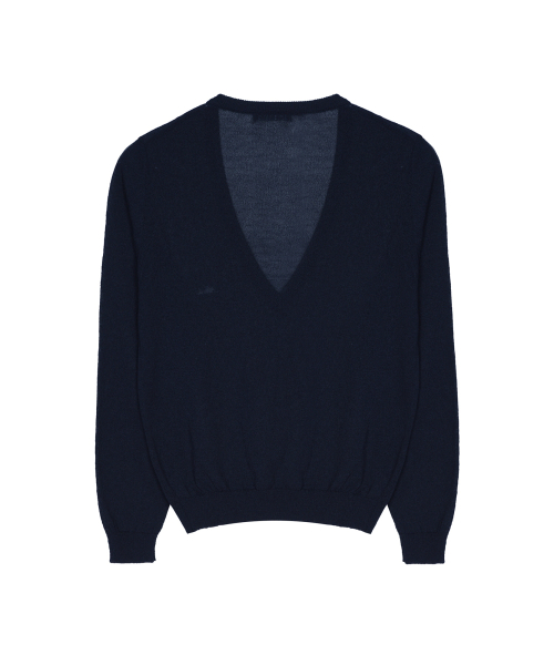SHEER V-NECK KNIT TOP_NAVY
