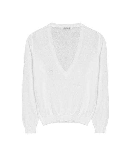 SHEER V-NECK KNIT TOP_IVORY