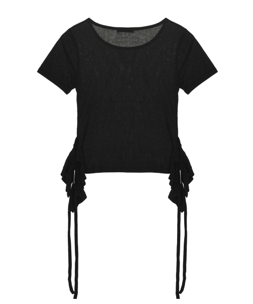 SIDE SHIRRING TIE TOP_BLACK