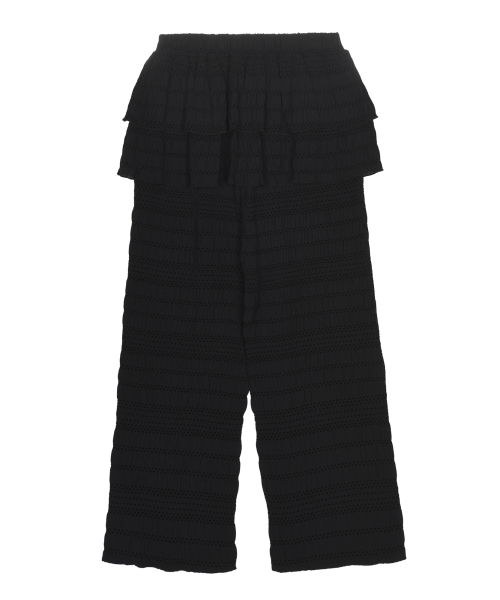 LACE RUFFLE SKIRT PANTS_BLACK
