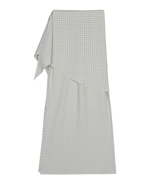 DRAPE WRAP CHECK LONG SKIRT_IVORY