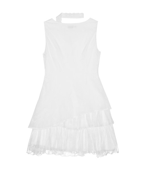 FLORAL LINEN SCARF DRESS_WHITE