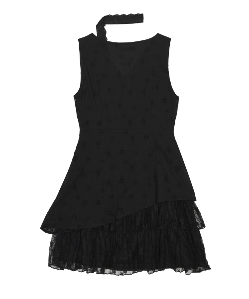 FLORAL LINEN SCARF DRESS_BLACK