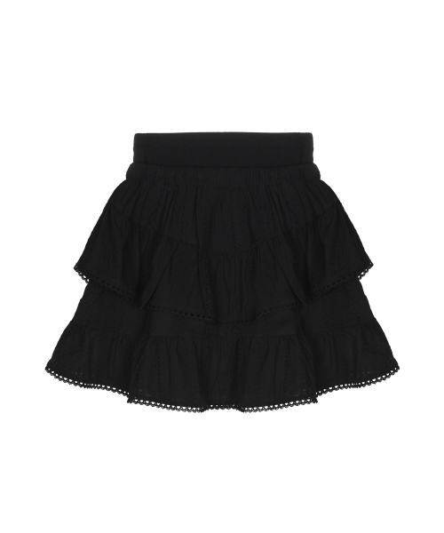 PUNCHING LACE RUFFLE MINI SKIRT_BLACK