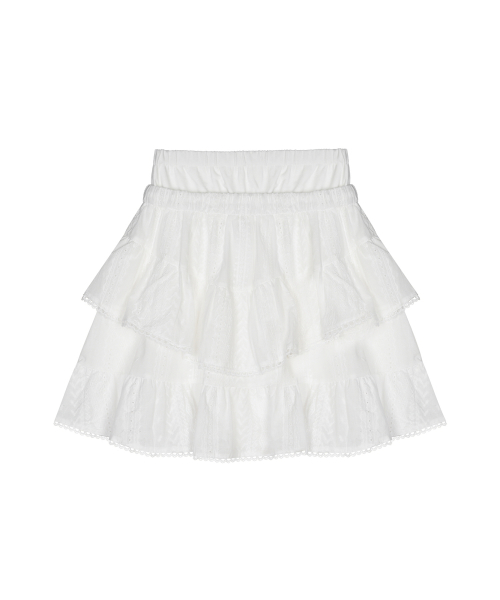 PUNCHING LACE RUFFLE MINI SKIRT_WHITE
