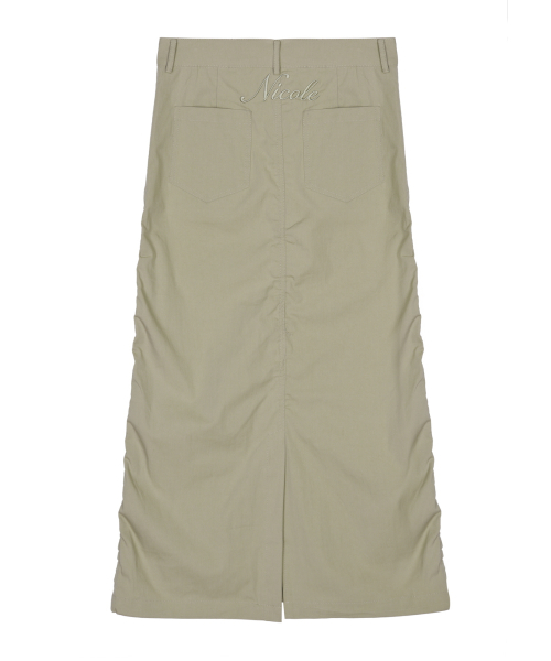 NICOLE SHIRRING LONG SKIRT_BEIGE