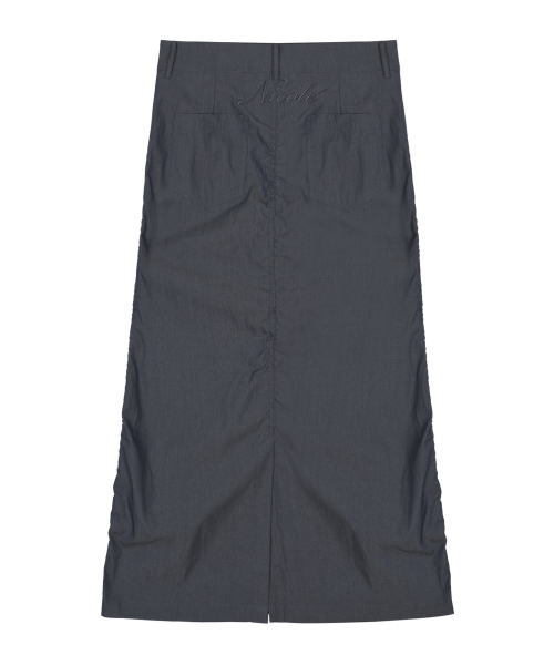 NICOLE SHIRRING LONG SKIRT_DENIM