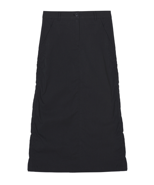 NICOLE SHIRRING LONG SKIRT_BLACK
