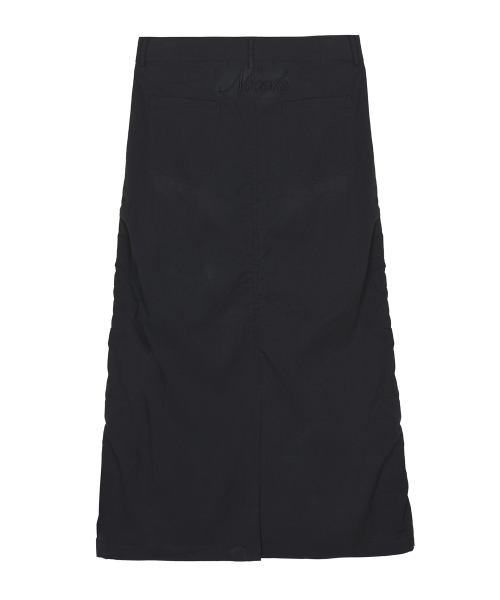 NICOLE SHIRRING LONG SKIRT_BLACK