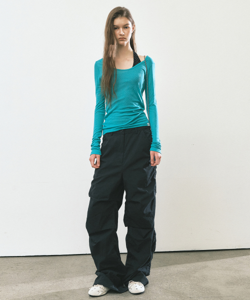 NICOLE SHIRRING PANTS_BLACK