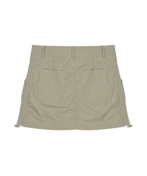 NICOLE SHIRRING MINI SKIRT_BEIGE