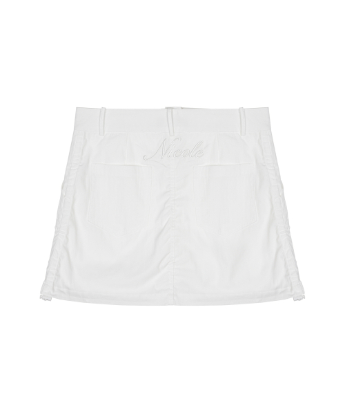 NICOLE SHIRRING MINI SKIRT_WHITE
