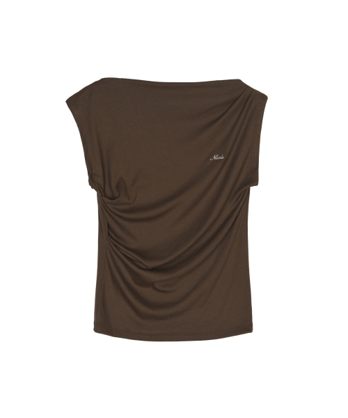 DRAPED SHIRRING SLEEVELESS TOP_BROWN