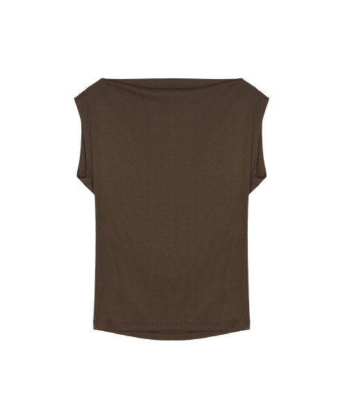 DRAPED SHIRRING SLEEVELESS TOP_BROWN