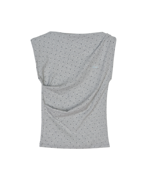 DOT SHIRRING DRAPE SLEEVELESS TOP_GRAY