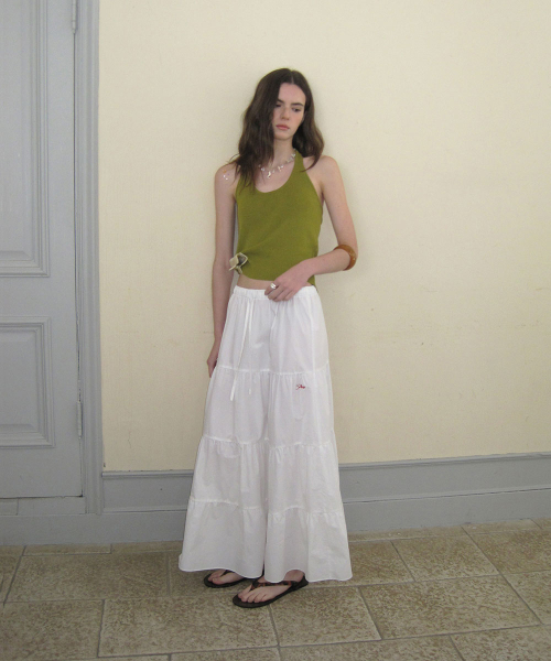 Ecru wool halter layered sleeveless - Olive